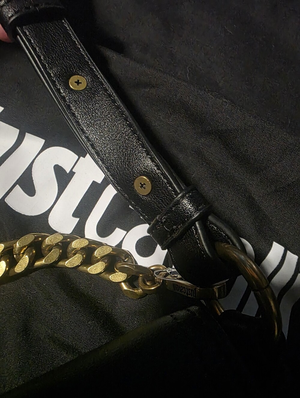 NWT Just Cavalli Black Tiger Head Plaque Convertible Crossbody Clutch Gold Chain - Picture 15 of 16